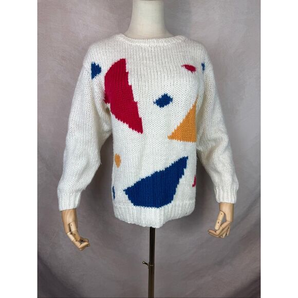 Vintage 1990s Geometric Sweater Funky Abstract Shapes - Picture 1 of 6